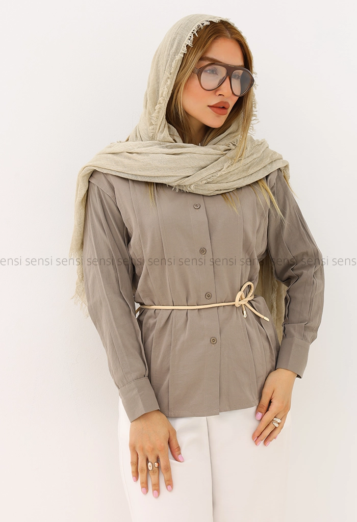 شومیز زنانه جلو پیله کمر بندی کد1005725